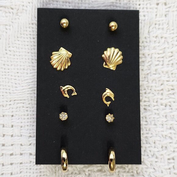 BFD Gold toned stud earring set-Ocean Theme - Picture 3 of 5